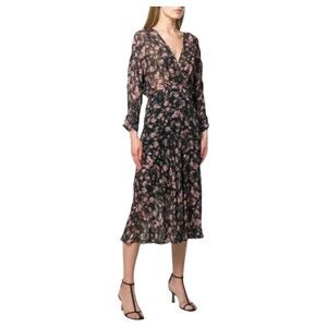 IRO Paris Temper Dress Black Floral Midi Dress Size XS /US 2/ FR 34 ($430)
